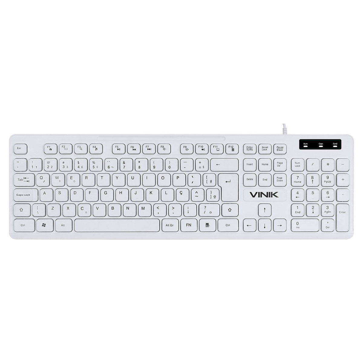 Teclado USB Multimidia Vinik Slim TCB200 - ABNT2 - Teclas Chocolate - Branco