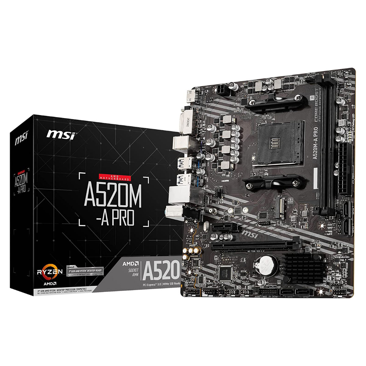 MSI A520M-A Pro (AM4 - DDR4 4600 O.C) - Chipset AMD A520 - USB 3.2 - Slot M.2 - Micro ATX