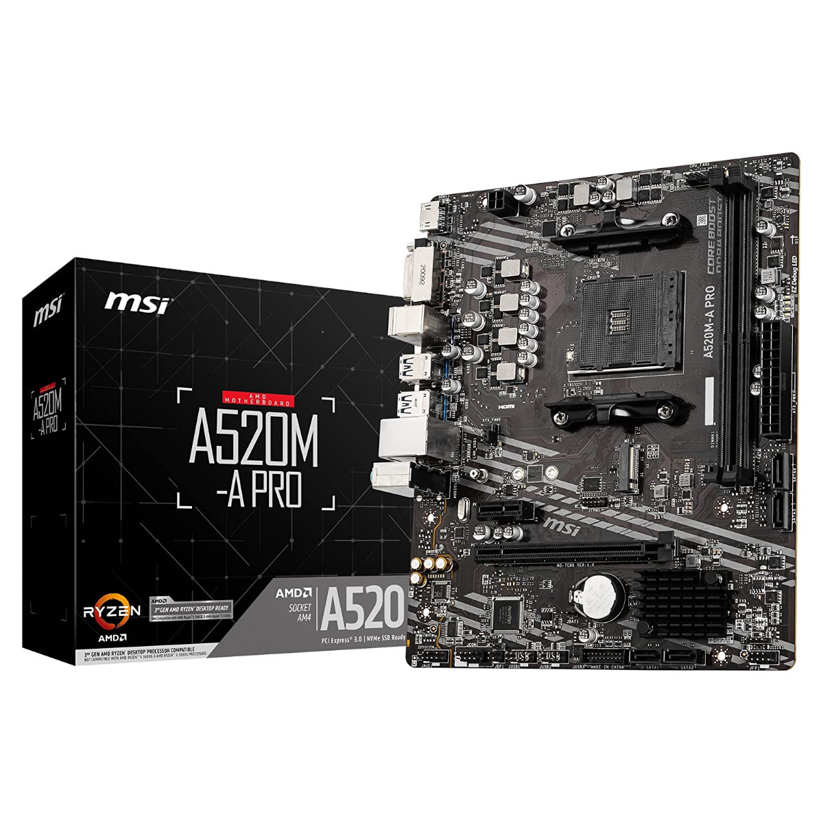 Placa Mãe MSI A520M-A Pro (AM4 - DDR4 4600 O.C) - Chipset AMD A520 - USB 3.2 - Slot M.2 - Micro ATX