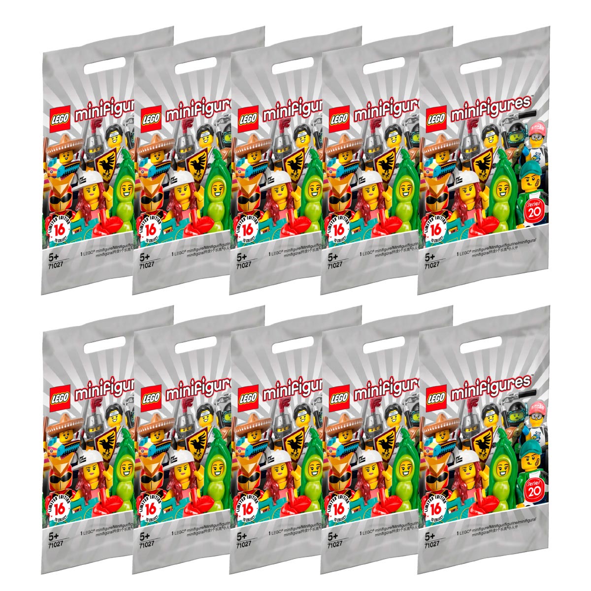 Pack 10x LEGO Minifiguras - Série 20 - Unidade Sortida - 71027