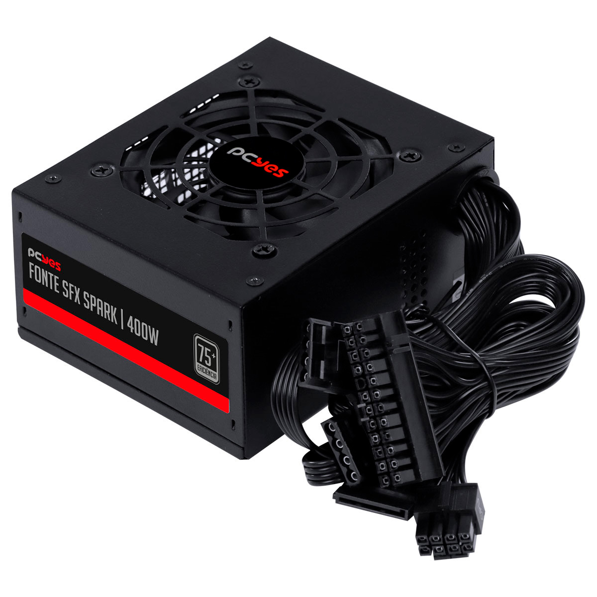 Fonte 400W PCYes SFX Spark - Padrão SFX - Eficiencia 75% - PFC Ativo - SPKP400MBPT