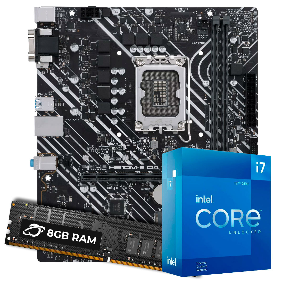 Kit Upgrade Processador Intel® Core™ i7 12700F + Placa Mãe Asus Prime H610M-E D4 + Memória 8GB DDR4