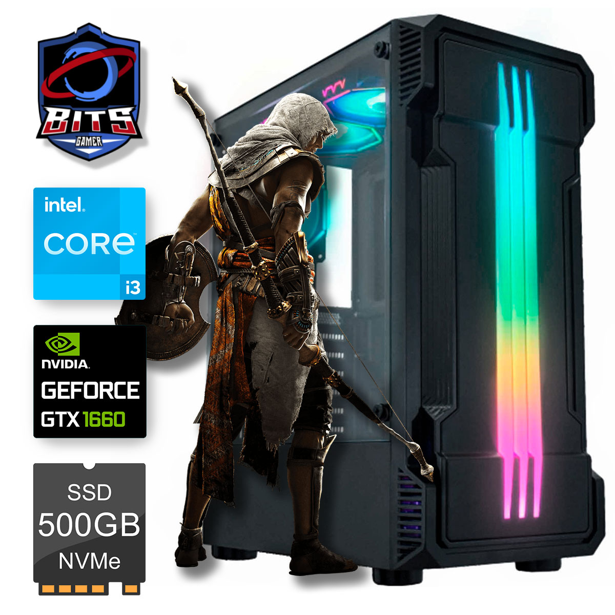 PC Gamer Bits 2024 - Intel i3 12100F, 16GB, SSD 500GB, Vídeo GeForce GTX 1660