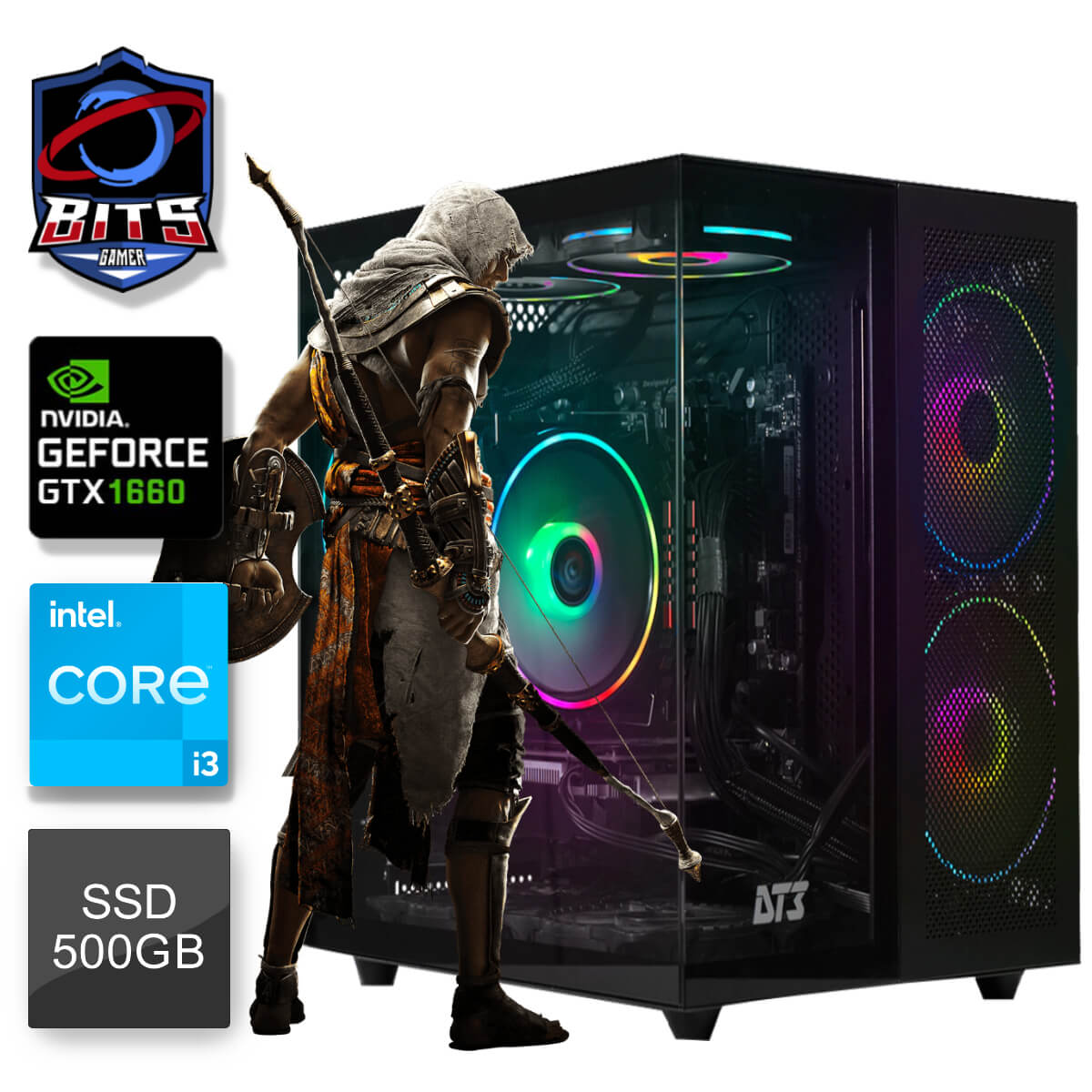 PC Gamer Bits 2025 - Intel i3 12100F, 16GB, SSD 500GB, Vídeo GeForce GTX 1660 - Windows 11
