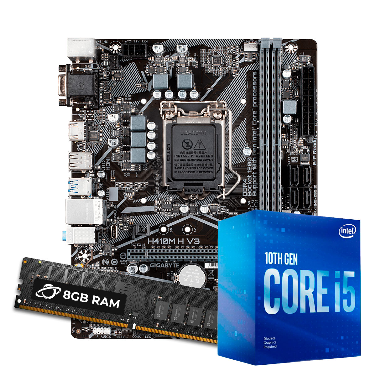 Kit Upgrade Processador Intel® Core™ i5 10400F + GIGABYTE H410M-H V3 + 8GB DDR4