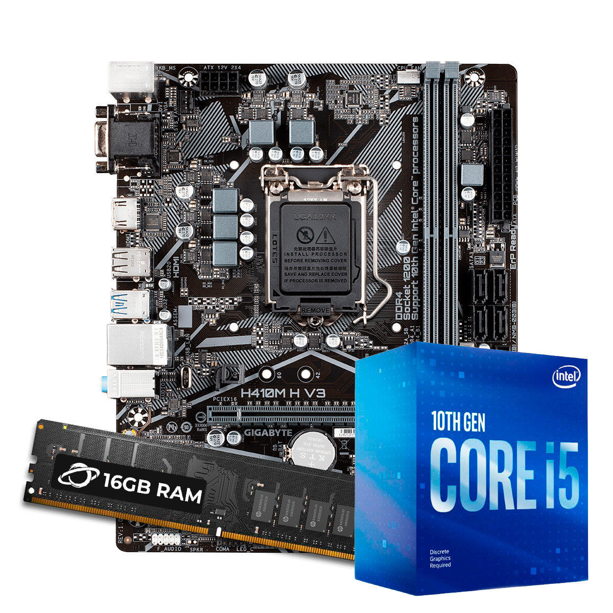 Kit Upgrade Processador Intel® Core™ i5 10400F + GIGABYTE H410M-H V3 + 16GB DDR4