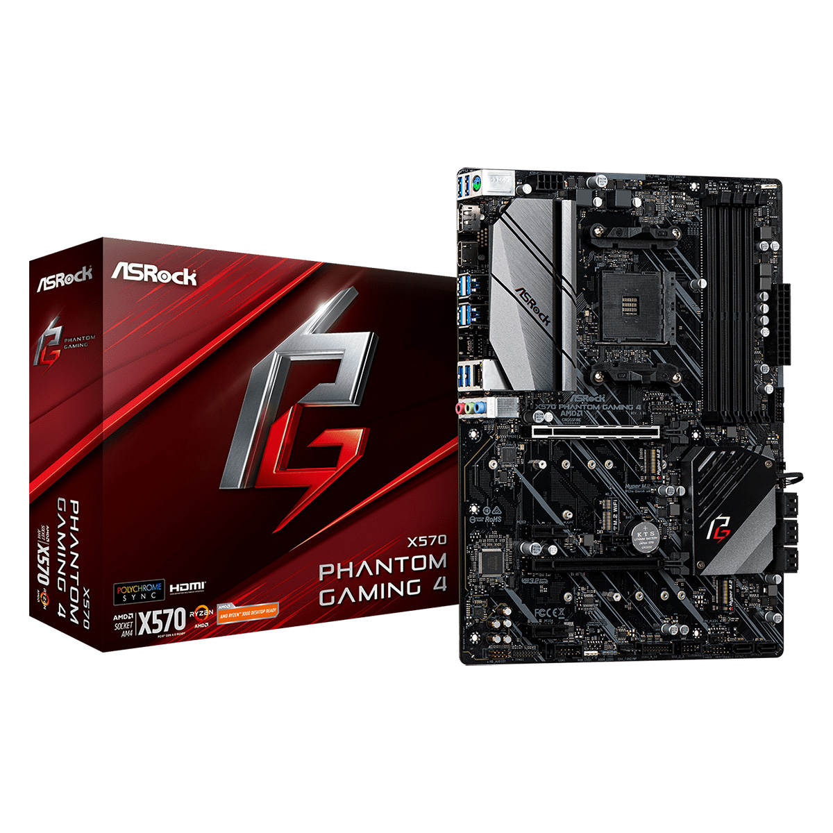 ASRock X570 Phantom Gaming 4 - (AM4 - DDR4 4666MHz O.C) - Chipset AMD X570 - Slot Hyper M.2 - USB 3.2 - ATX