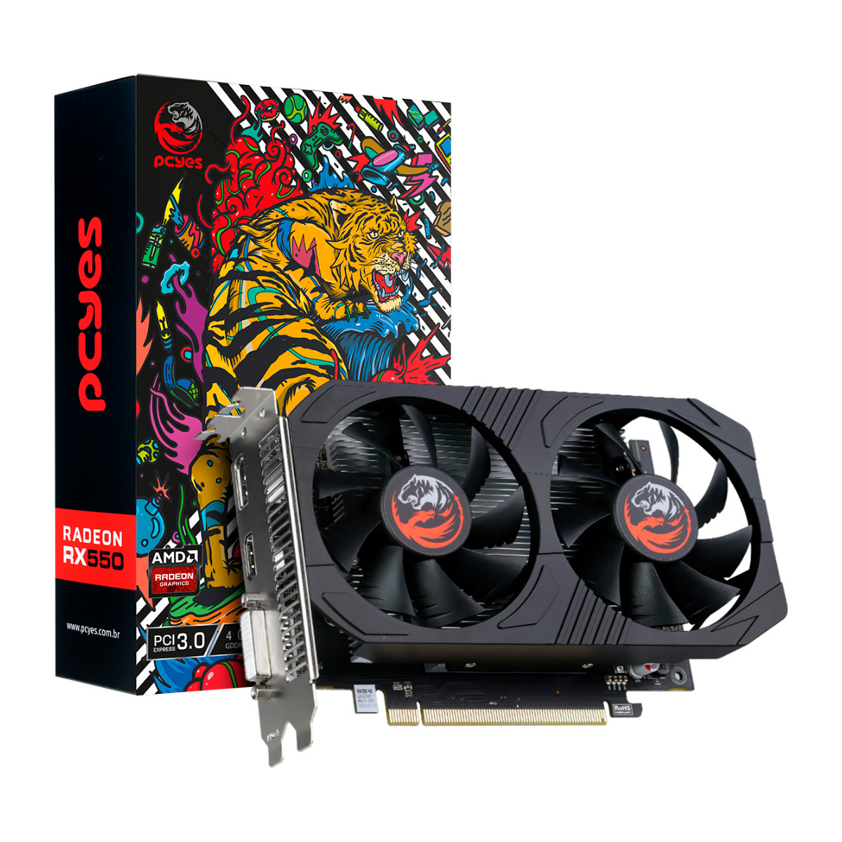 Placa de Vídeo AMD Radeon RX 550 4GB GDDR5 128bits - PCYes Dual Fan Graffiti PJRX5504GGR5DF