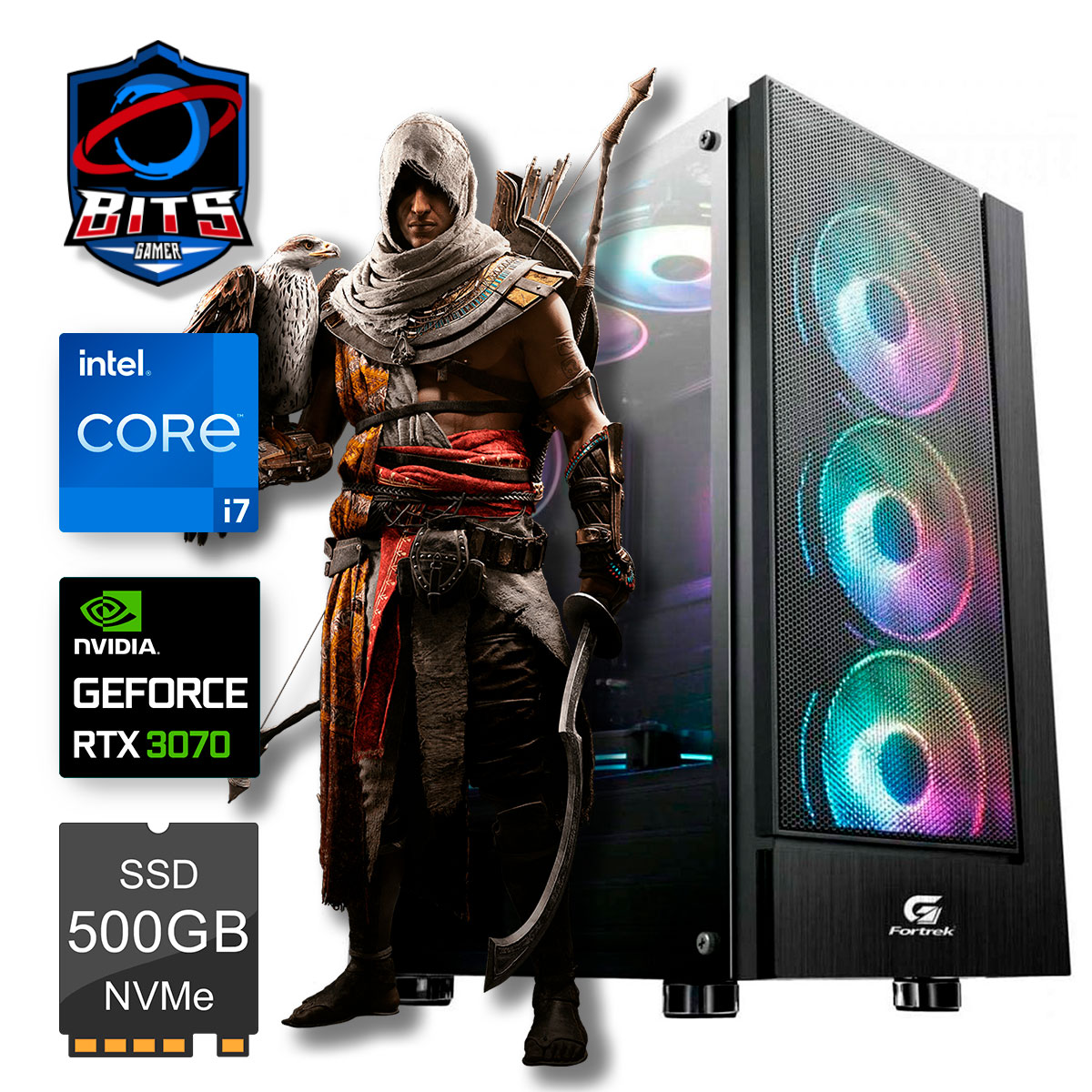 PC Gamer Bits 2024 - Intel i7 14700F, 16GB, SSD 500GB, Video GeForce RTX 3070