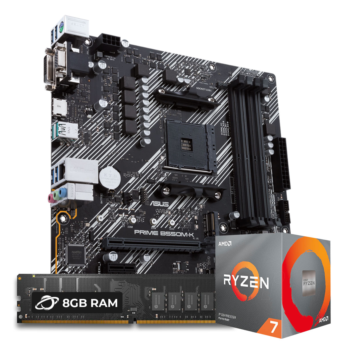 Kit Upgrade Processador AMD Ryzen™ 7 5800X + Asus Prime B550M-K + Memória 8GB DDR4