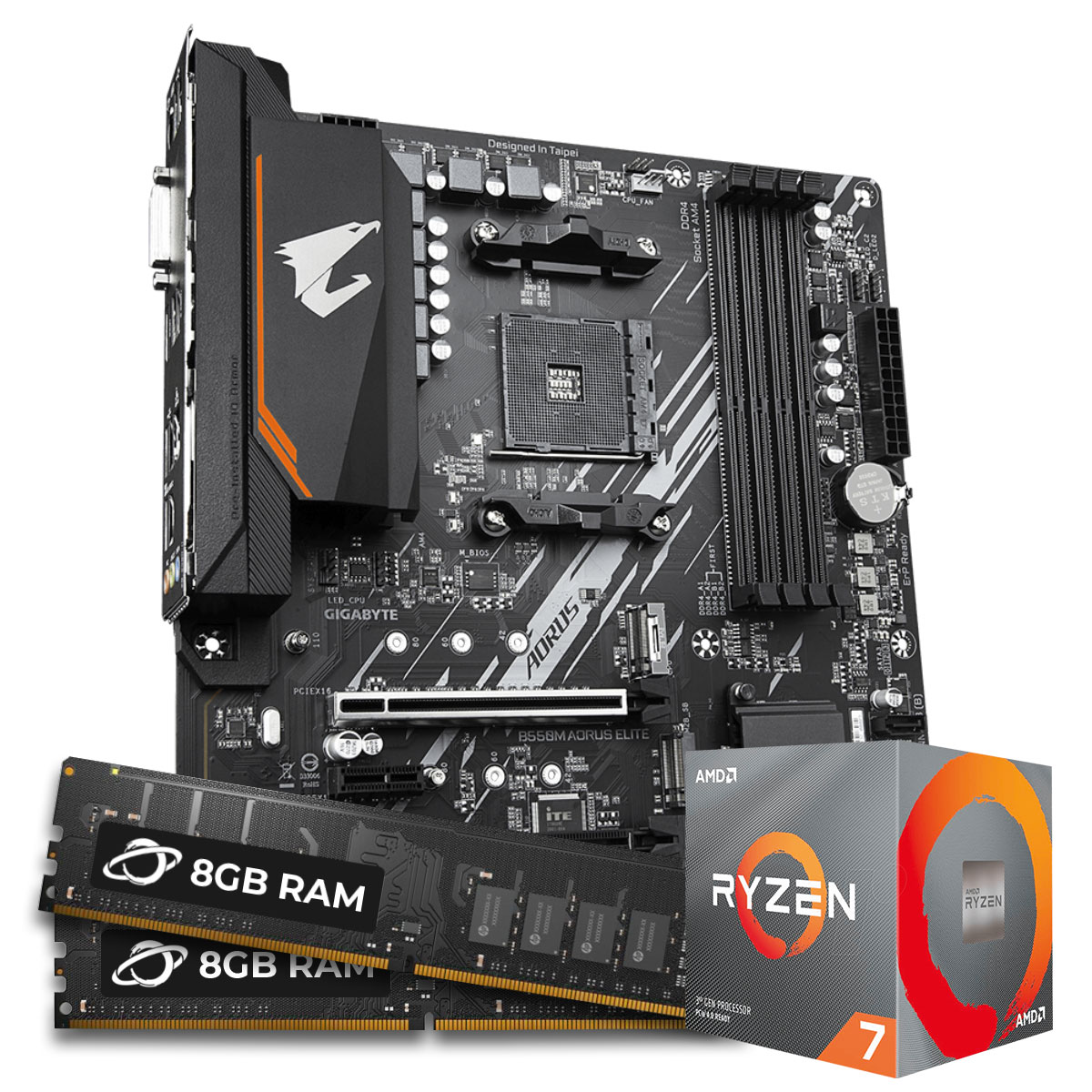 Kit Upgrade Processador AMD Ryzen™ 7 5800X + Placa Mãe Gigabyte  B550M AORUS ELITE + Memória 16GB DDR4 (2x8GB)