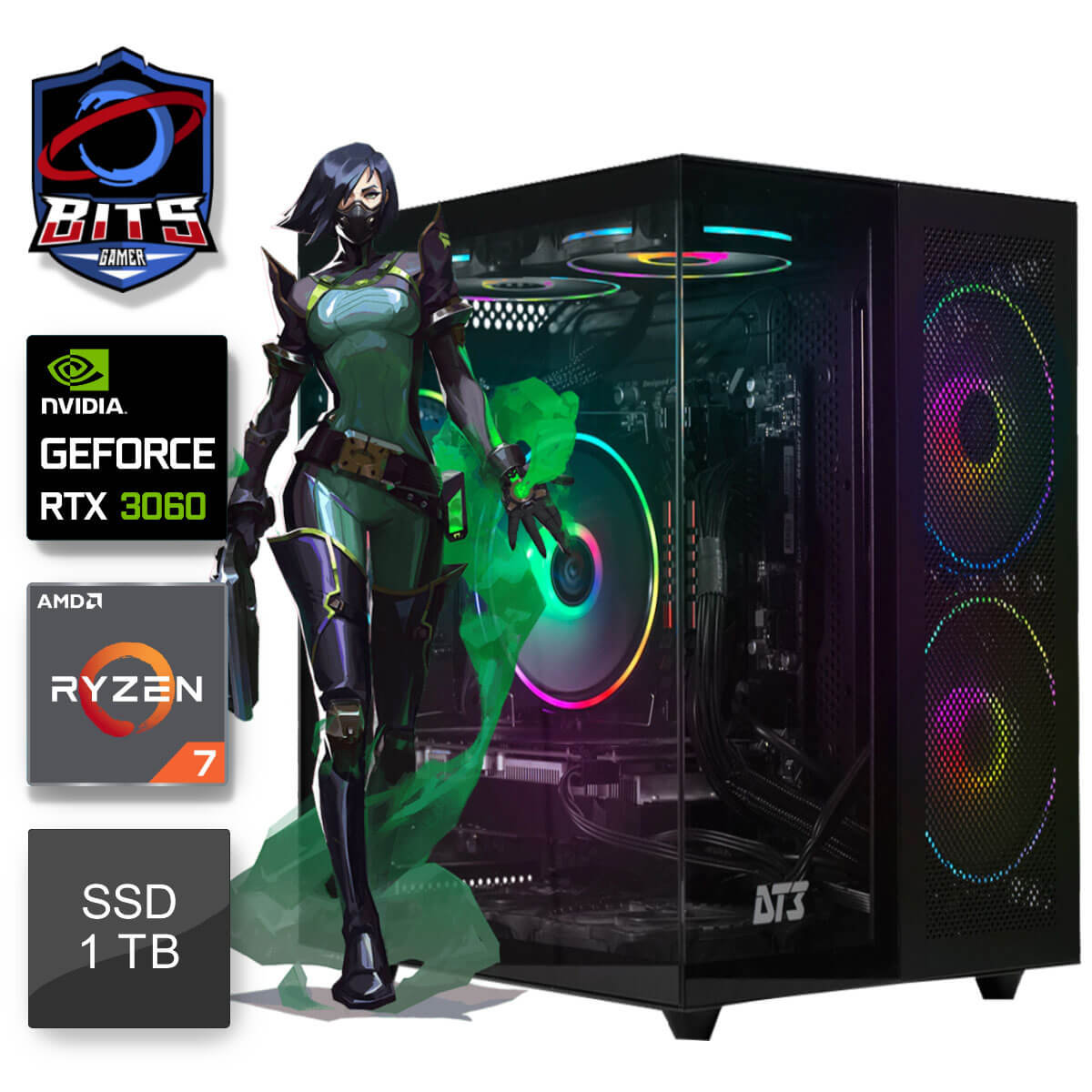 PC Gamer Bits 2025 - Ryzen 7 5700X, 16GB, SSD 1TB, Video GeForce RTX 3060 - Windows 11
