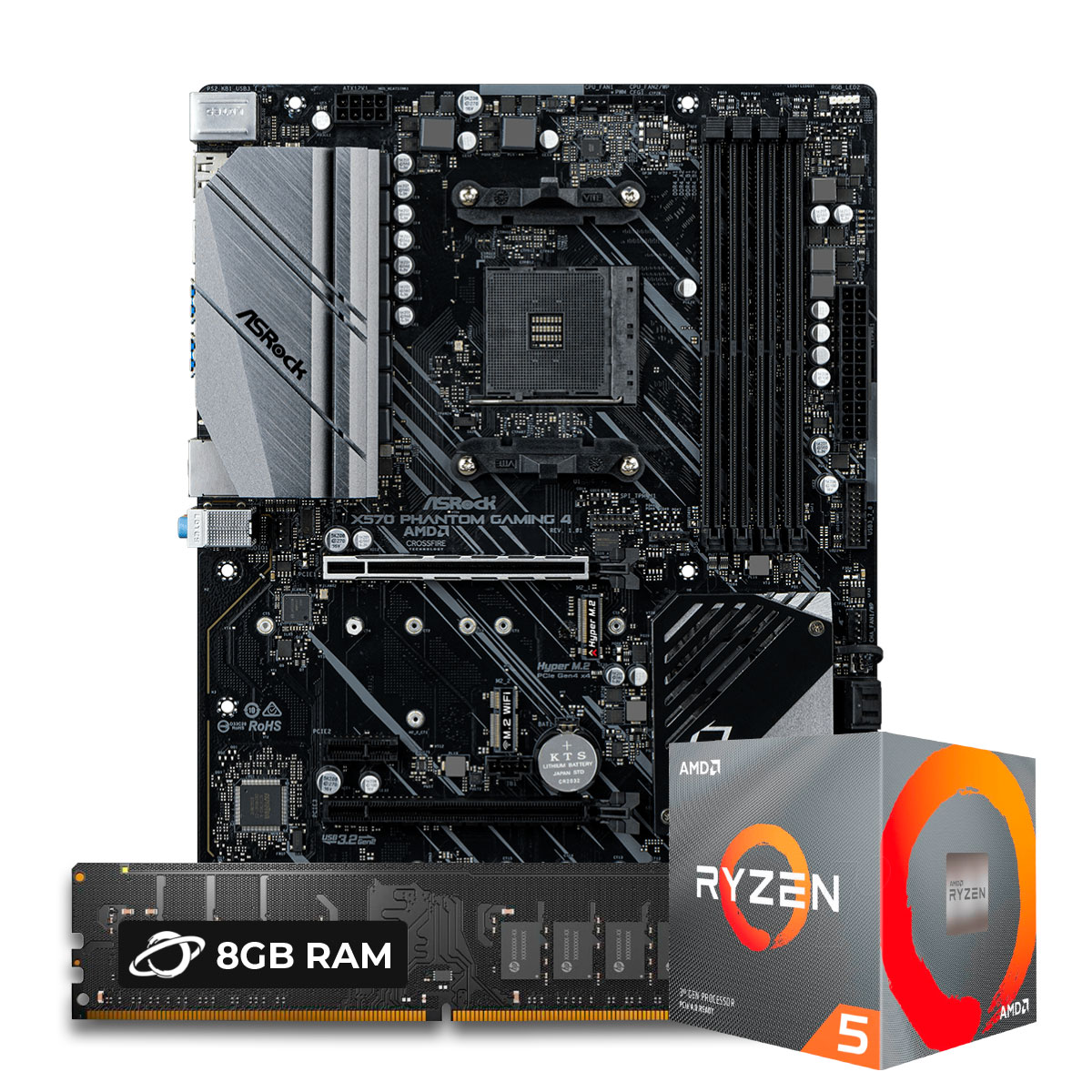 Kit Upgrade Processador AMD Ryzen™ 5 5600X + Placa Mãe Asrock X570 Phantom Gaming 4 + Memória 8GB DDR4