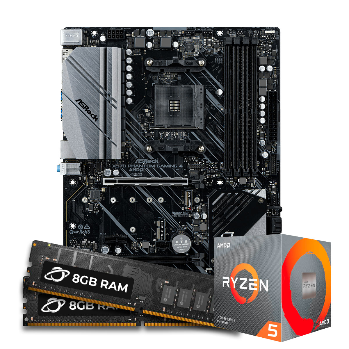 Kit Upgrade Processador AMD Ryzen™ 5 5600X + Placa Mãe Asrock X570 Phantom Gaming 4 + Memória 16GB DDR4