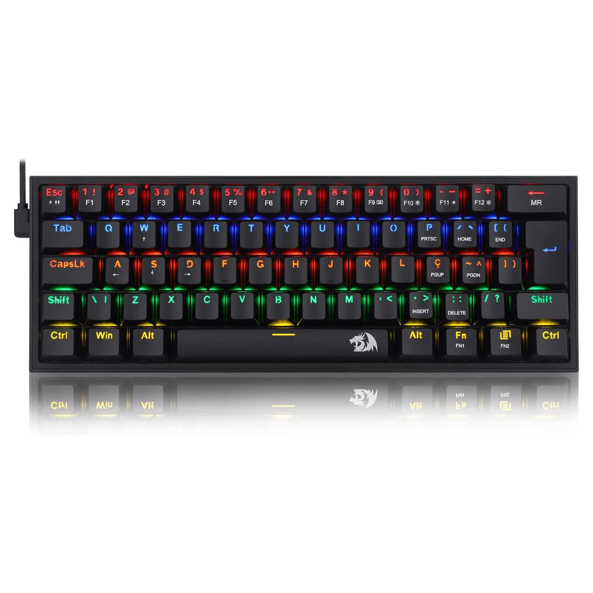 Teclado Mecânico Gamer Redragon Fizz - ABNT2 - Iluminação Rainbow - Switch Azul - Preto - K617-R-B