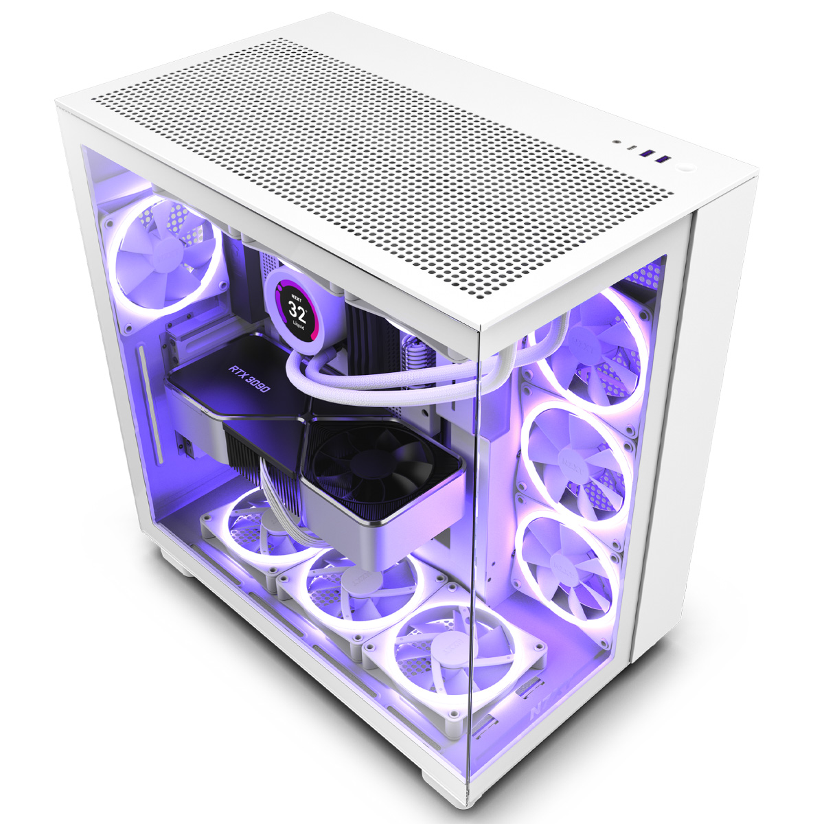 Gabinete Gamer Aquário NZXT H9 Flow - Lateral e Frontal em Vidro Temperado - USB 3.2 - 4 Coolers Inclusos - Branco - CM-H91FW-01