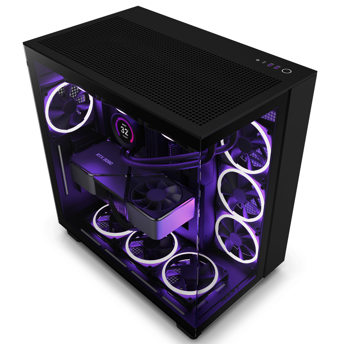 Gabinete Gamer Aquário NZXT H9 Flow - Lateral e Frontal em Vidro Temperado - USB 3.2 - 4 Coolers Inclusos - Preto - CM-H91FB-01