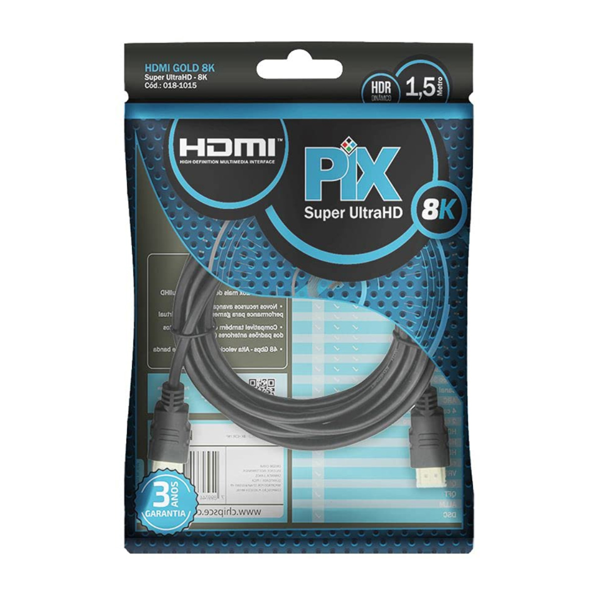 Cabo HDMI 2.1 - 1.5 metro - 8K Full UltraHD 60Hz / 4K UltraHD 120Hz - 018-1015