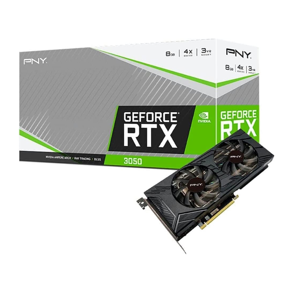Placa de Vídeo GeForce RTX 3050 8GB GDDR6 128bits - PNY Uprising Dual Fan - VCG30508DFMPB - Selo LHR