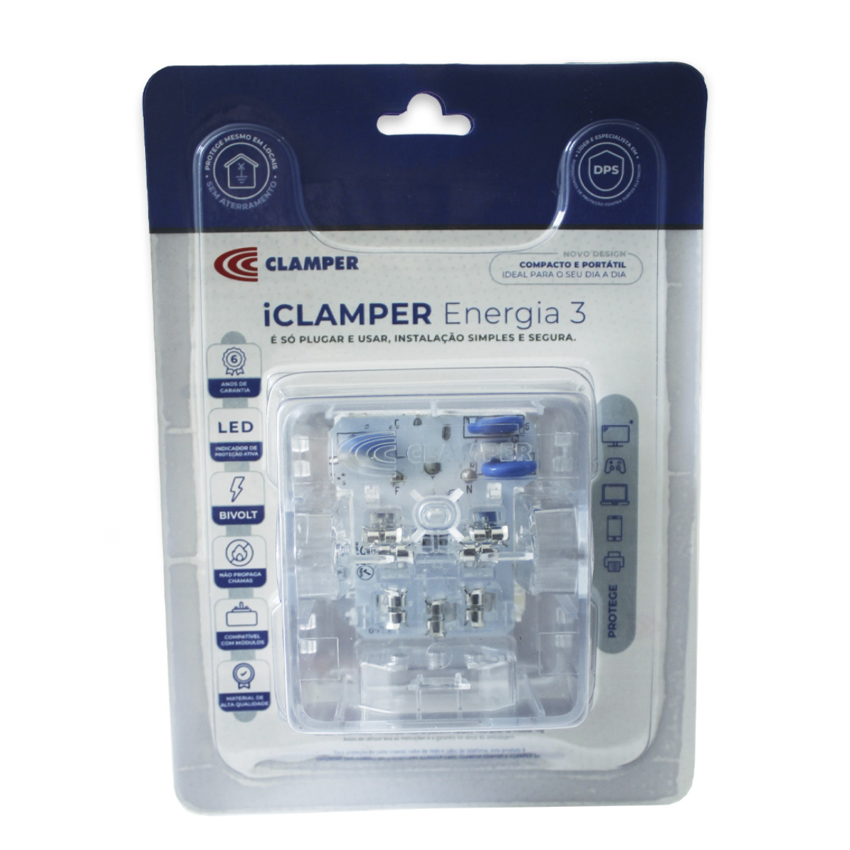 Protetor Contra Raios iClamper Energia 3 - com 3 Tomadas - DPS - Transparente 26802