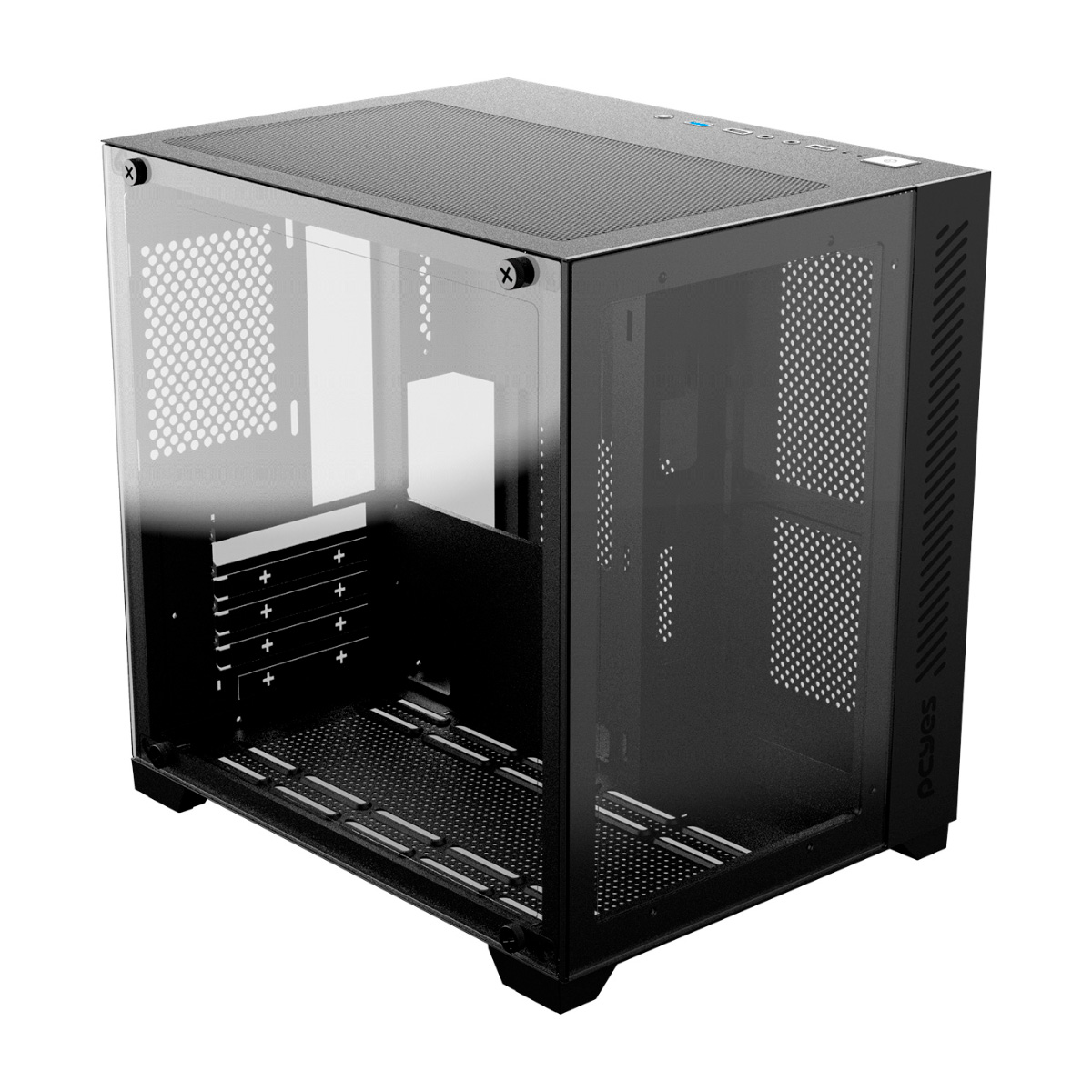 Gabinete Gamer PCYES Forcefield Black Vulkan - Lateral e Frontal em Vidro Temperado - USB 3.0 - Micro ATX - Preto - GFFBVP