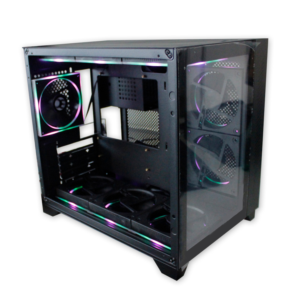 Gabinete Gamer PCYES Forcefield Black Vulkan - Lateral e Frontal em Vidro Temperado - USB 3.0 - Micro ATX - Preto - GFFBVP controladora + 9 fans RGB inclusos