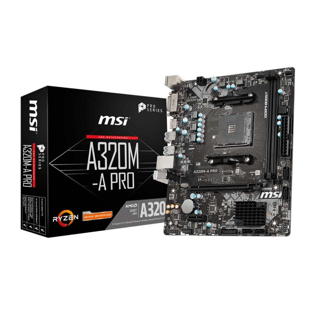 Placa Mãe MSI A320M-A Pro (AM4 - DDR4 3200 O.C) - Chipset AMD A320 - USB 3.2 - Micro ATX