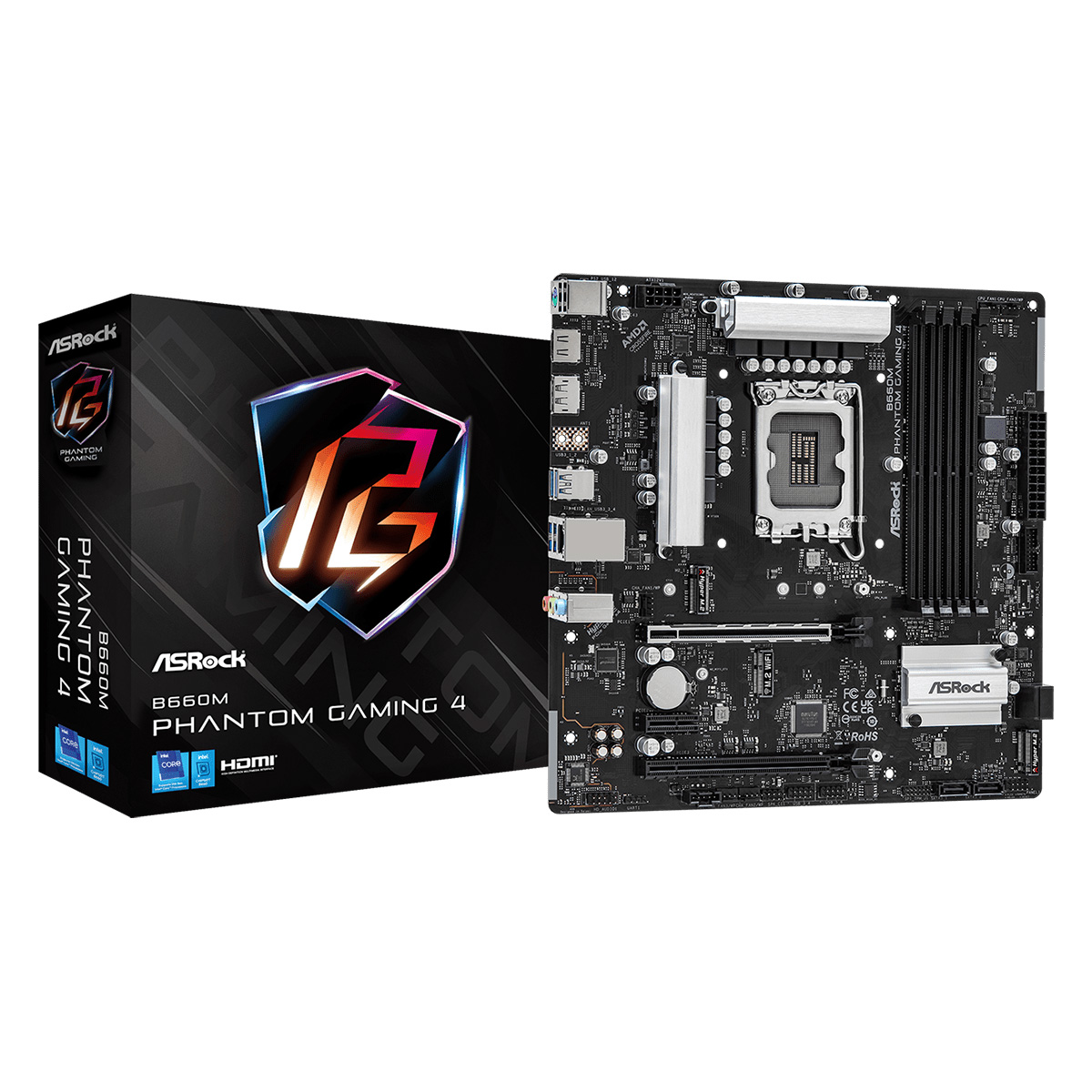 Placa Mãe ASRock B660M Phantom Gaming 4 - (LGA 1700 DDR4 5333 O.C) - Chipset B660 - USB 3.2 - Slot M.2 - Micro ATX