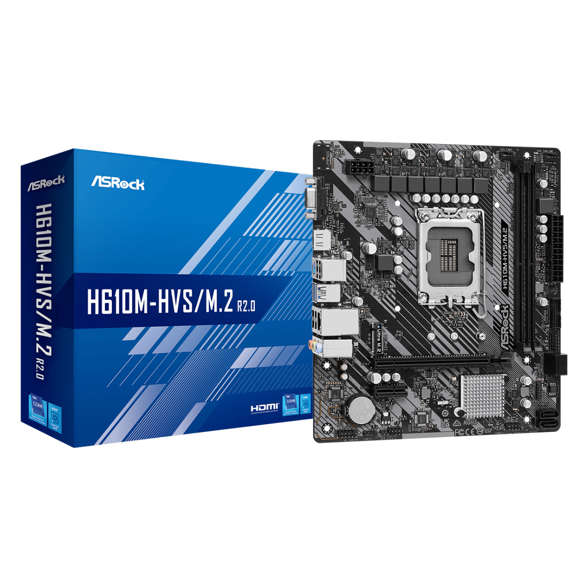 Placa Mãe ASRock H610M-HVS/M.2 R2 (LGA 1700 DDR4 3200 OC) - Chipset Intel H610 - USB 3.2 - Slot M.2 - Micro ATX