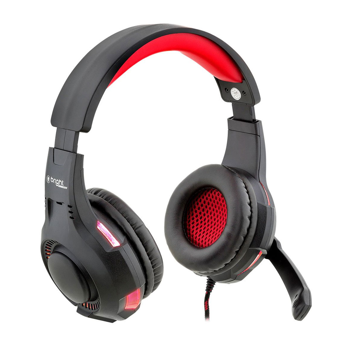 Headset Gamer Bright - LED Vermelho - com Microfone - Conector P2 e USB para energia - 0468