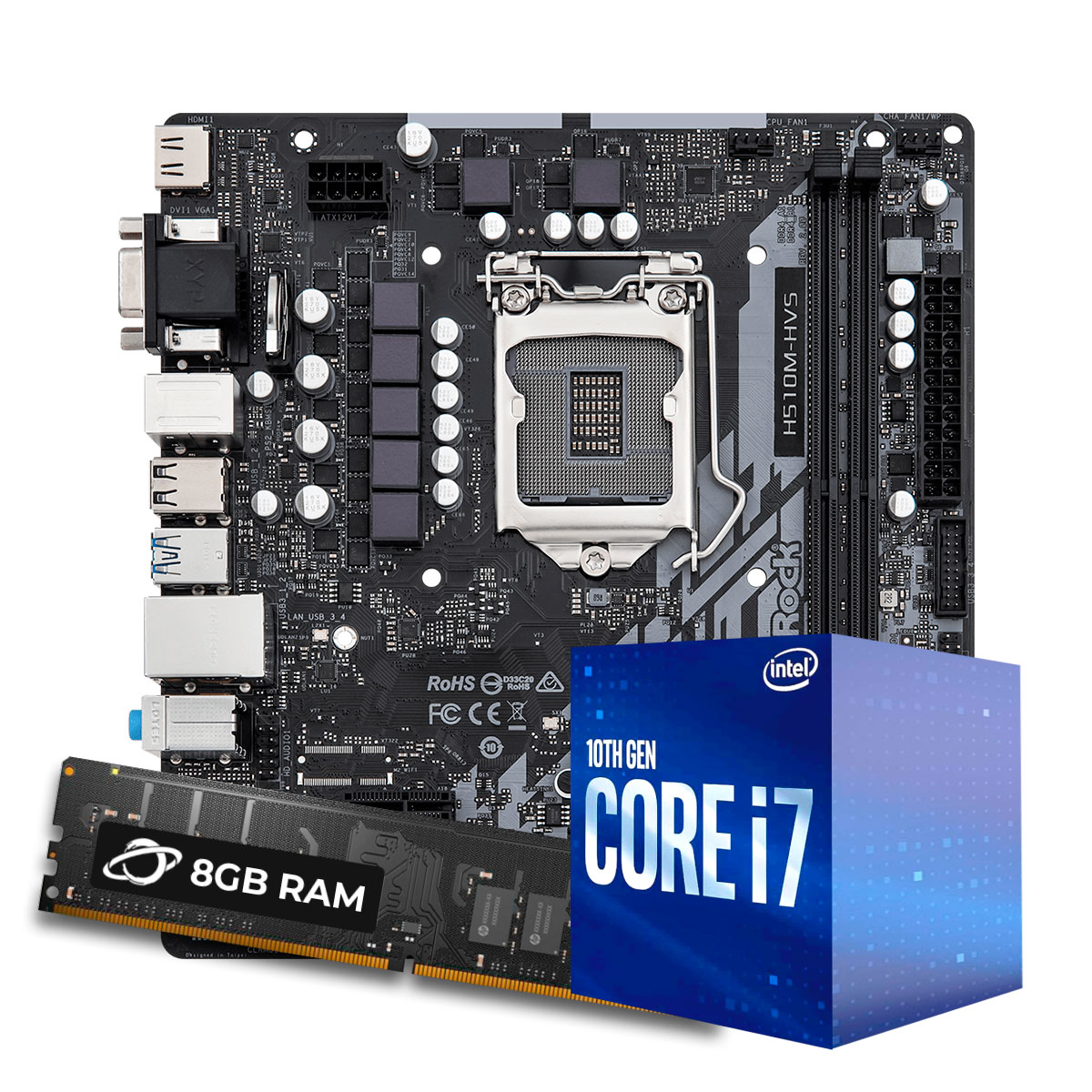 Kit Upgrade Processador Intel® Core™ i7 10700F + Placa Mãe Asrock H510M-HVS R2 + Memória 8GB DDR4