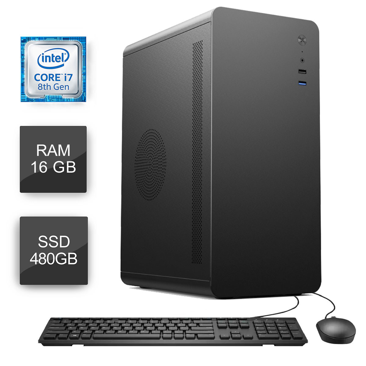 Computador Bits WorkHard - Intel i7 8700, 16GB, SSD 480GB, Kit Teclado e Mouse, FreeDos - 2 Anos de garantia