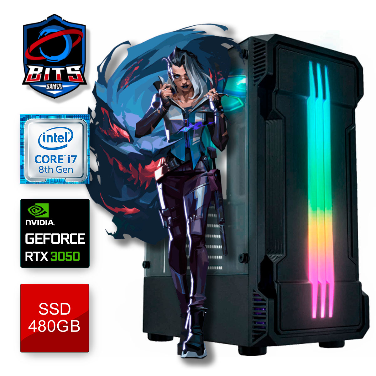 PC Gamer Bits 2024 - Intel i7 8700, 16GB, SSD 480GB, Vídeo GeForce RTX 3050