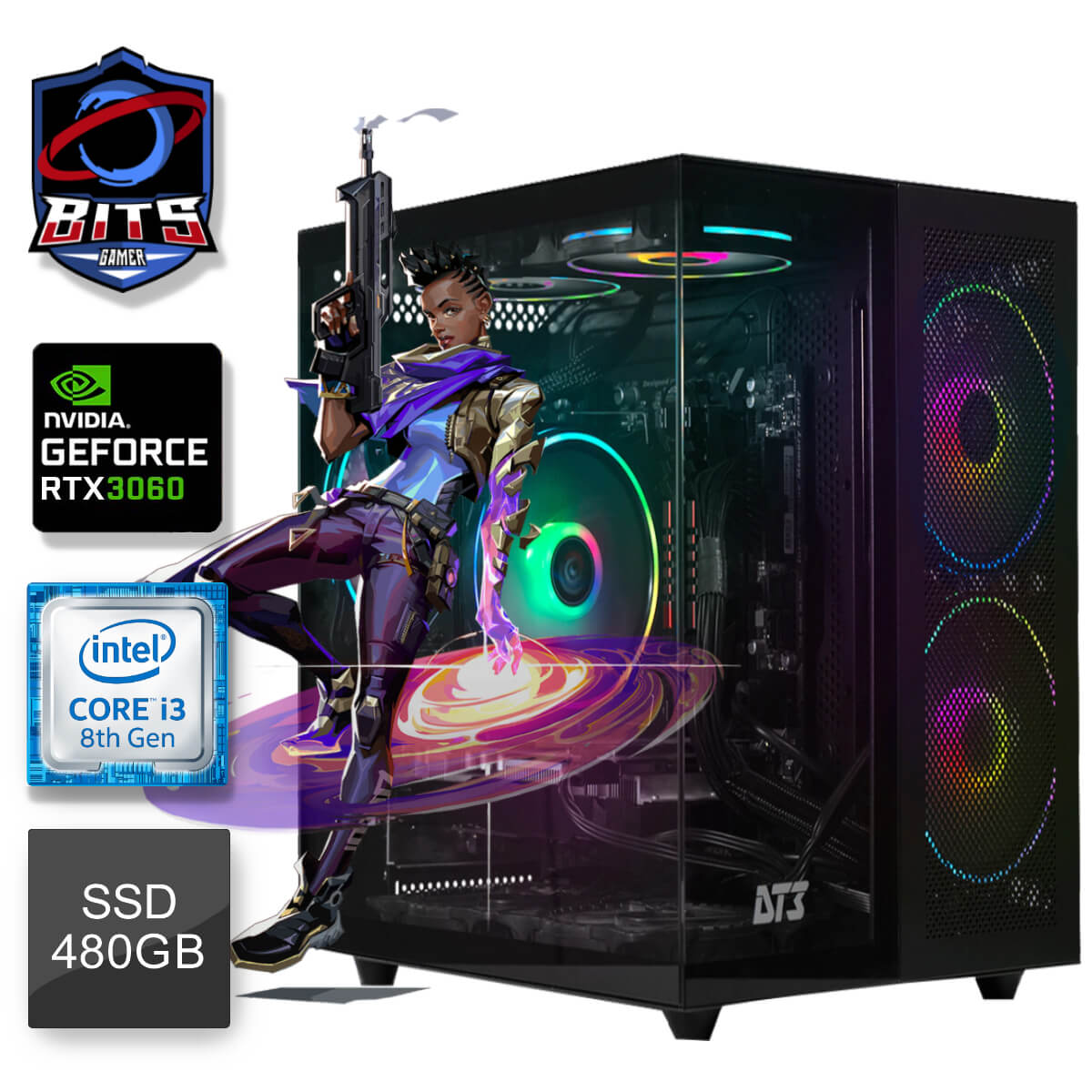 PC Gamer Bits 2025 - Intel i7 8700, 16GB, SSD 480GB, Vídeo GeForce RTX 3060 - Windows 11