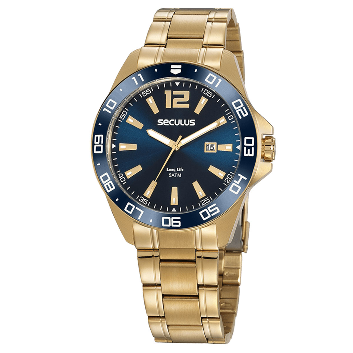 Relógio Masculino Seculus Long Life Esportivo Aço Dourado - 20809GPSVDA2