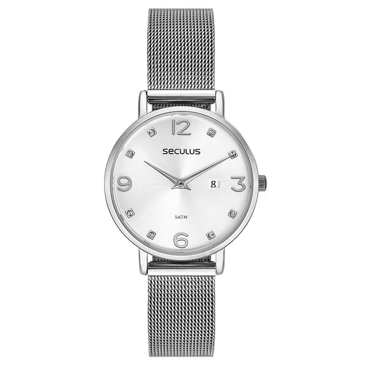 Relógio Feminino Seculus Cristais Malha de Aço Prata - 77188L0SVNS2