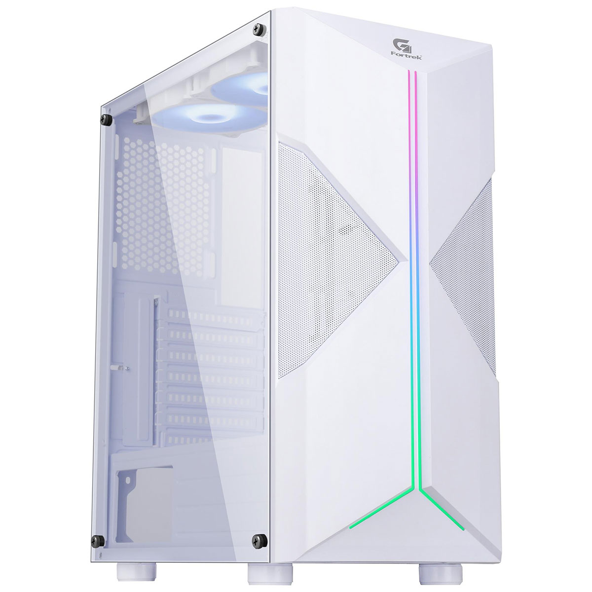 Gabinete Gamer Fortrek Holt - Lateral em Acrílico - LED RGB - Mid Tower - Branco - 80524