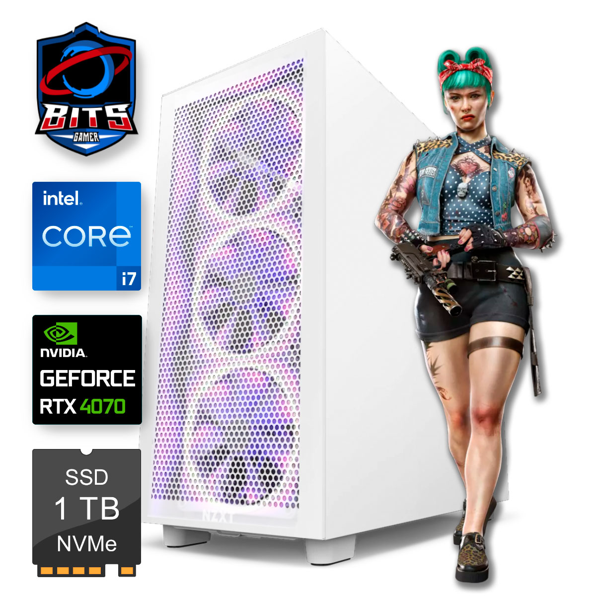 PC Gamer Bits 2024 - Intel i7 14700F, 32GB, SSD 1TB, Video GeForce RTX 4070