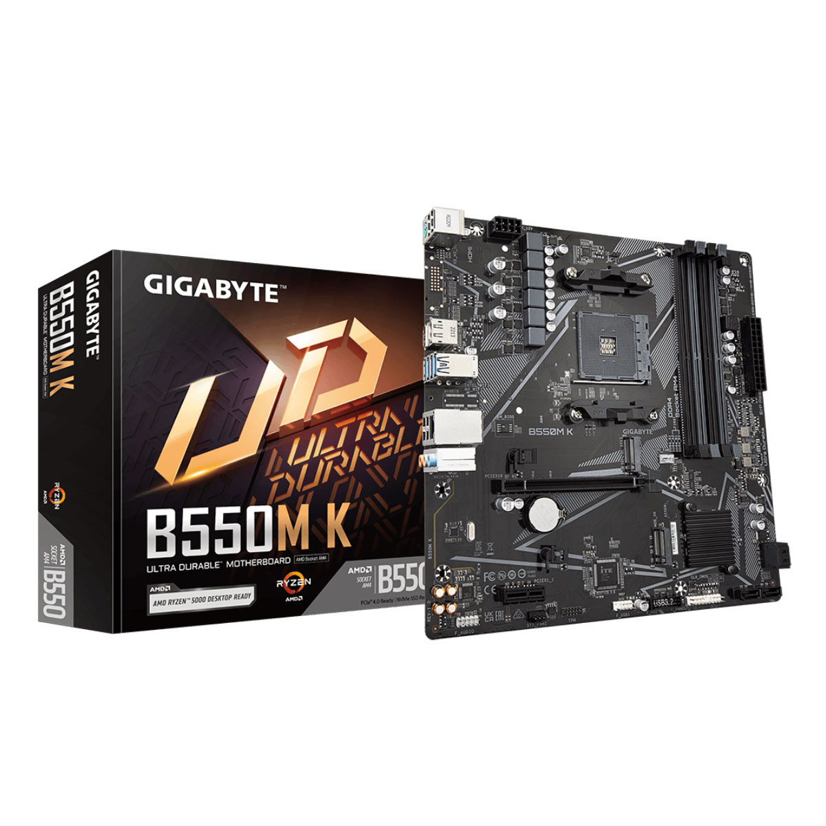 Placa Mãe Gigabyte B550M K (AM4 - DDR4 4733 O.C) - Chipset AMD B550 - USB 3.2 - Slot M.2 - Micro ATX