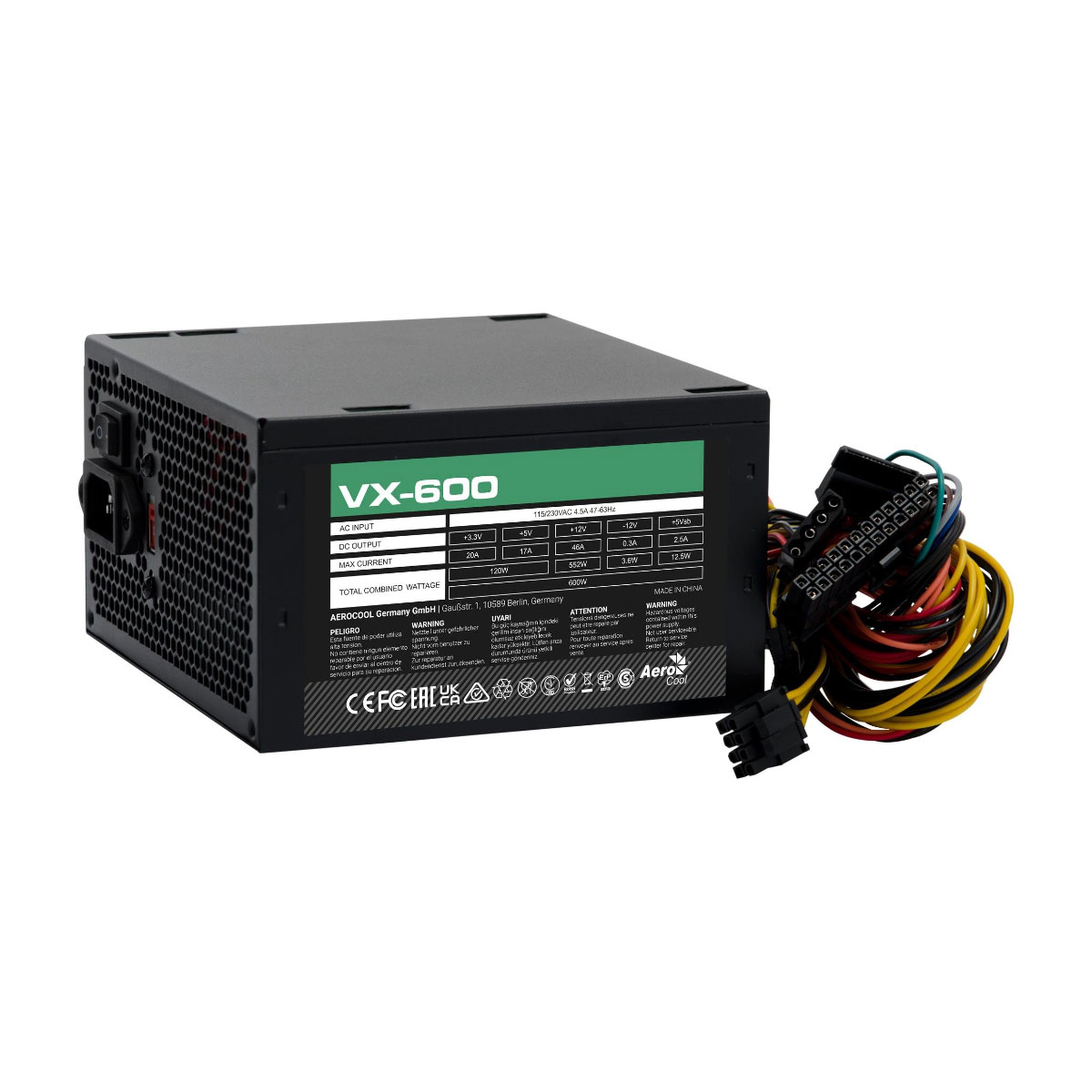 Fonte 600W AeroCool VX-600 - Bivolt - Cooler Silencioso - Preta