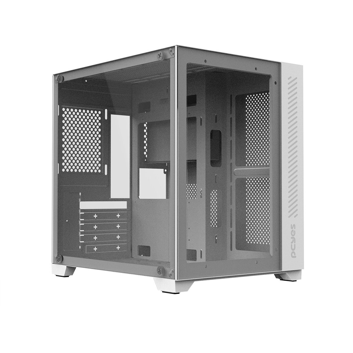 Gabinete Gamer PCYES Forcefield White Ghost - Lateral e Frontal em Vidro Temperado - USB 3.0 - Micro ATX - Branco - GFFWGP