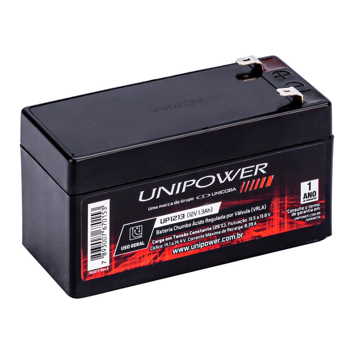 Bateria 12V / 1,3Ah - ideal para Alarme e Relogios de Ponto - Selada Estacionária - Unipower UP1213