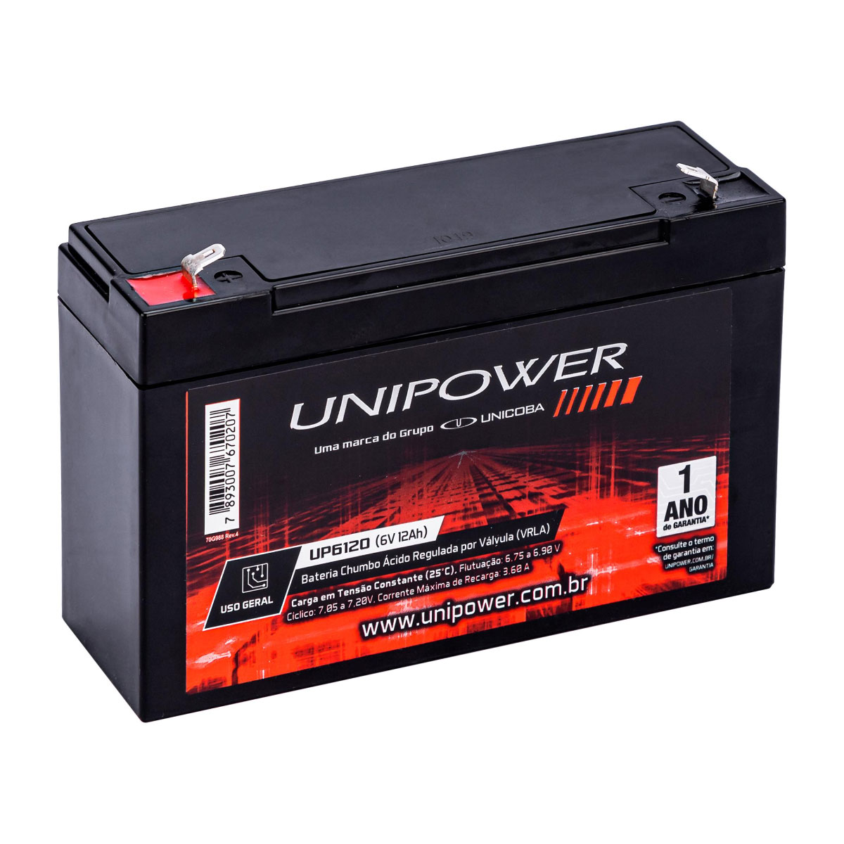 Bateria 6V / 12Ah - ideal para brinquedos - Selada Estacionária - Unipower UP6120