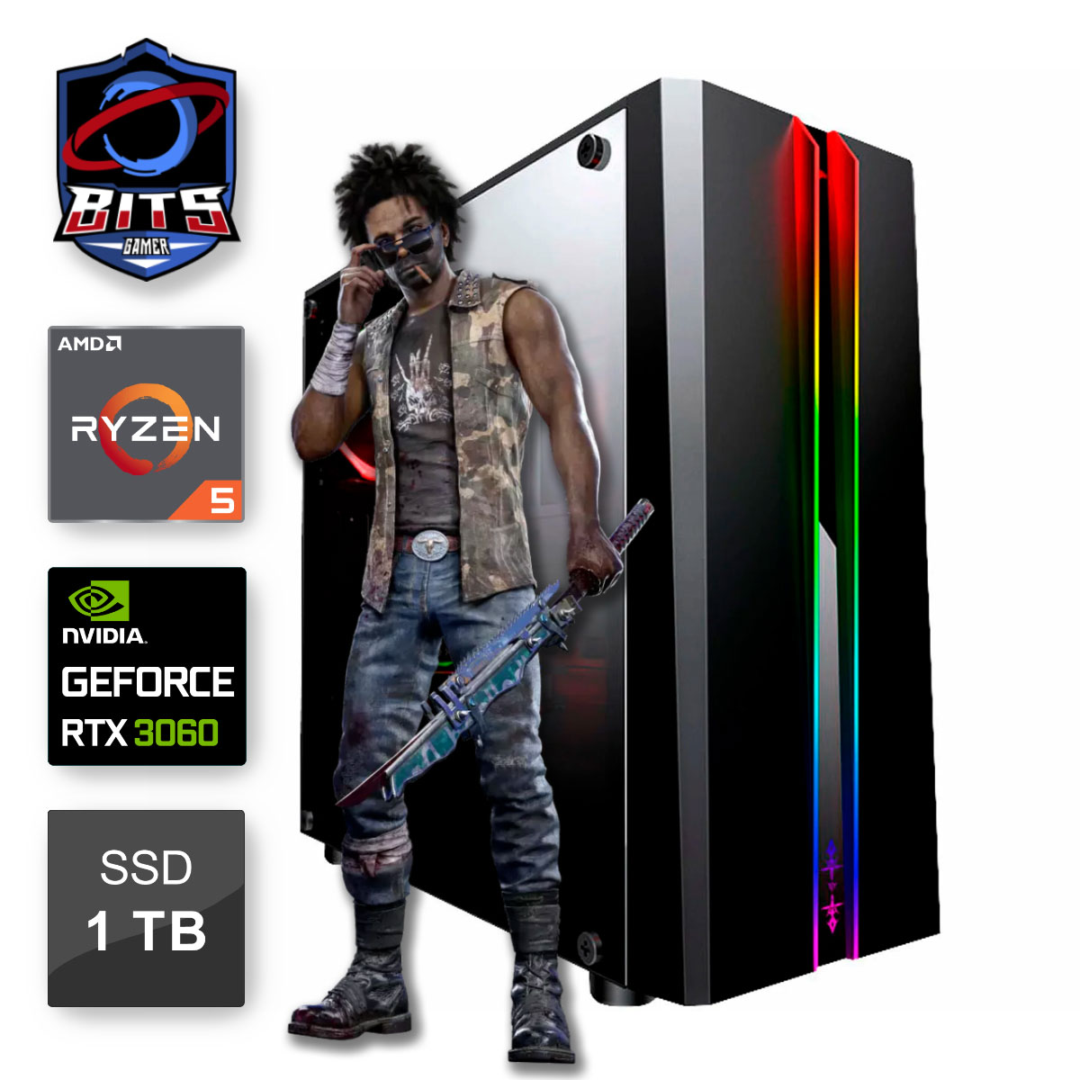 PC Gamer Bits 2024 - Ryzen 5 5500, RAM 16GB, SSD 1TB, GeForce RTX 3060