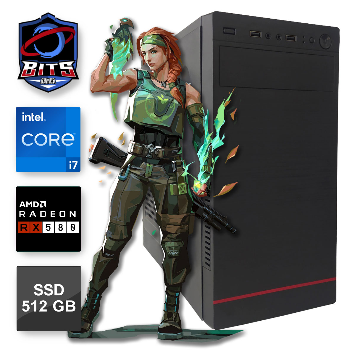 PC Gamer Bits Start - Intel Core I7 8700, 16GB, SSD 500GB, AMD Radeon RX 580 - Para CS GO, Rainbow 6, Fortnite, Valorant, Apex, Minecraft, LOL