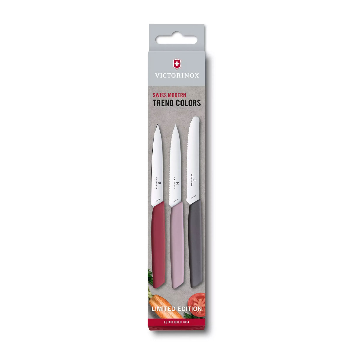 Conjunto Facas Victorinox Swiss Modern Edição Limitada - 3 Unidades - Marrom, Rosa e Vermelho - 6.9096.3L2