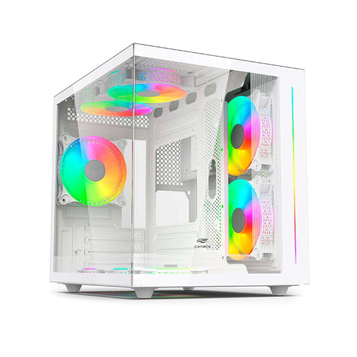 Gabinete Gamer C3 Tech Aquarius - Lateral e Frontal em Vidro Temperado - USB 3.0 - Micro ATX - Branco - MT-G810WH