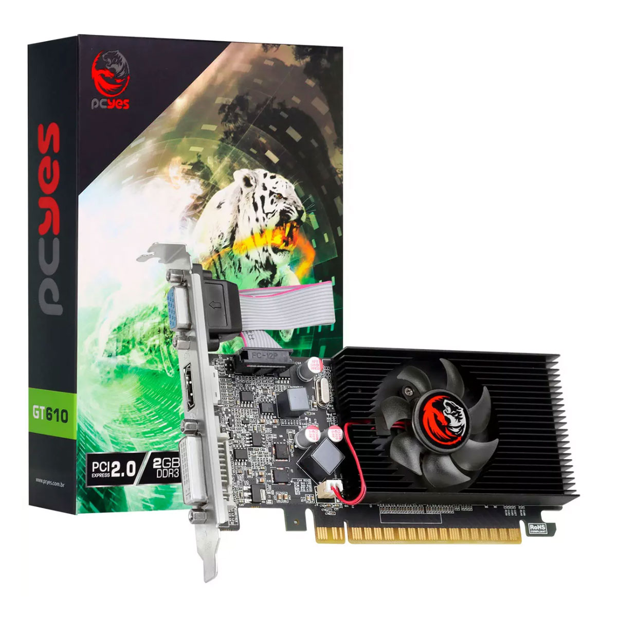 Placa de Vídeo GeForce GT 610 2GB GDDR3 64bits - Low Profile - PCYes - PVG6102GBR364LP