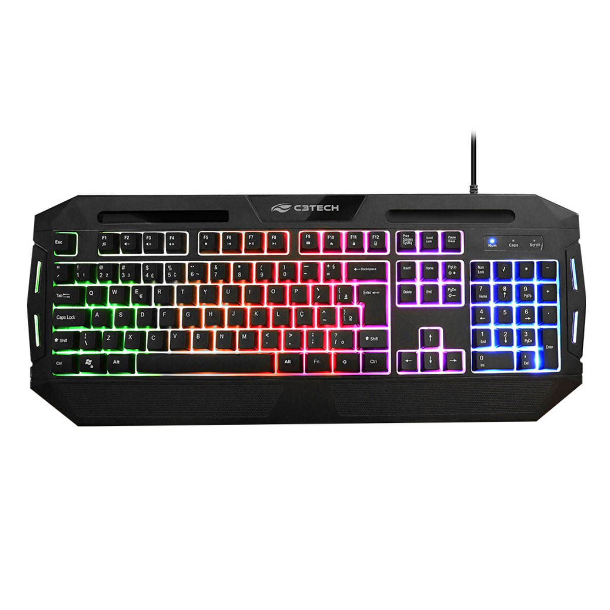 Teclado Gamer C3Tech KG-80BK - ABNT2 - Teclas Multimídia - LED Multicores - Apoio de Punho