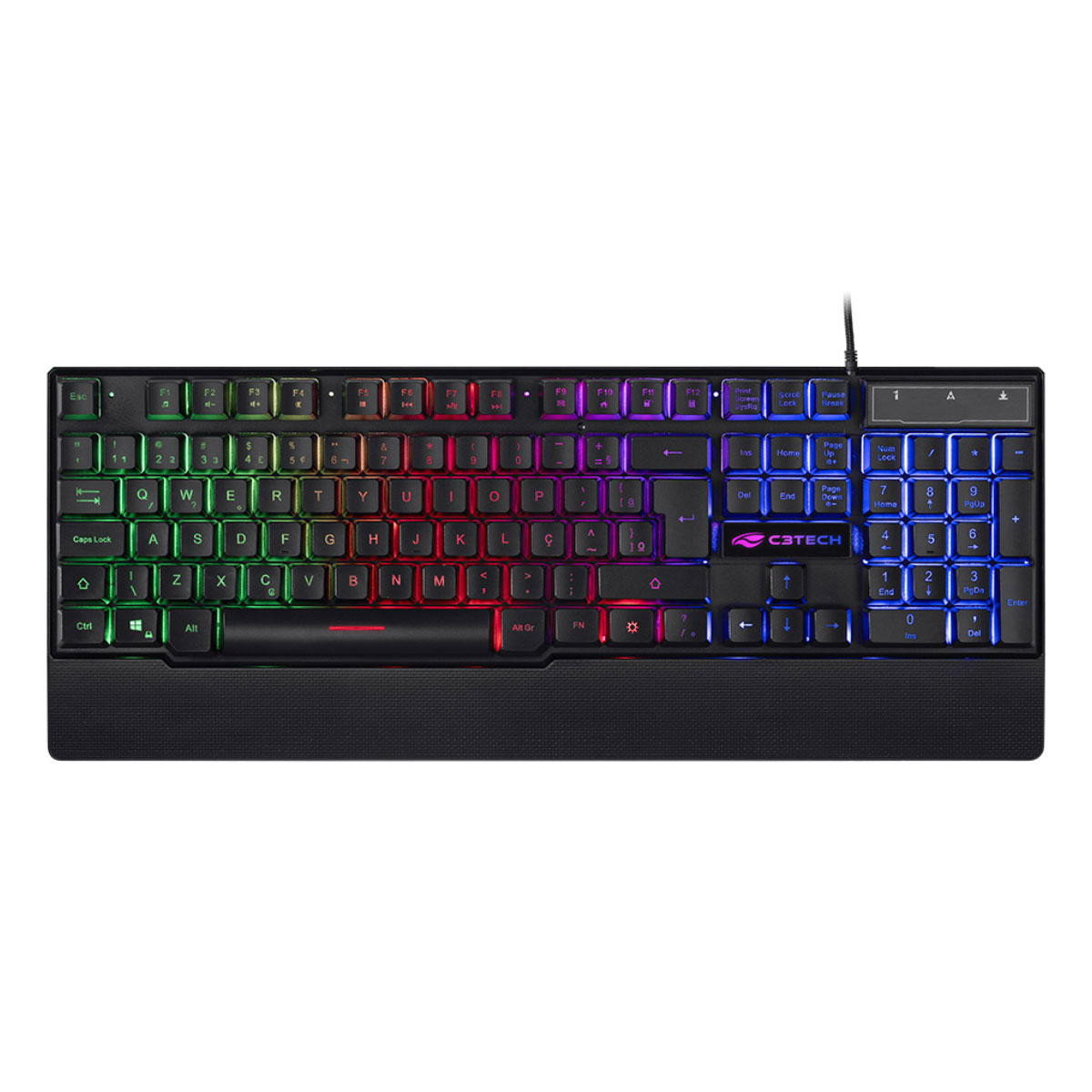 Teclado Gamer C3Tech KG-60BK - ABNT2 - Teclas Multimídia - LED Multicores - Apoio de Punho